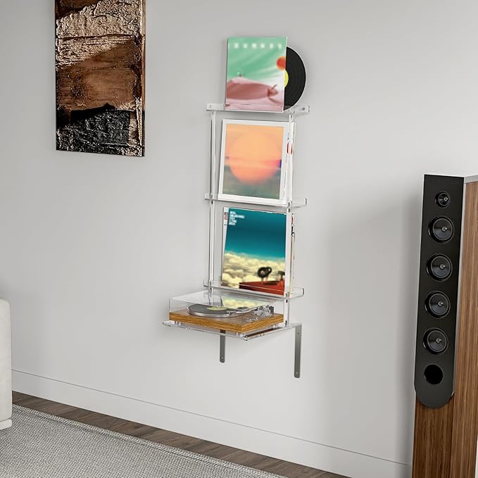 HMYHUM Wall Mounted Acrylic Record Player Stand, 15.6" L x 11.6" W x 40.2" H by HMYHUM