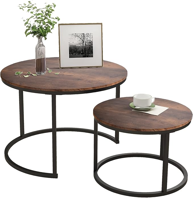 Industrial Round Coffee Table Set of 2 End Table - Image 7