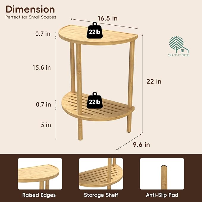 End Table, Half Moon Side Tables, Living Room Half Round 2 Tier Table - Image 2