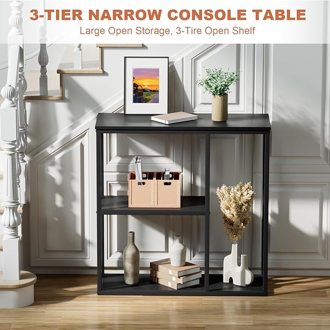 WOHOMO Console Table, 31.5'' x 31.5'' Black Industrial Sofa Table - Image 4