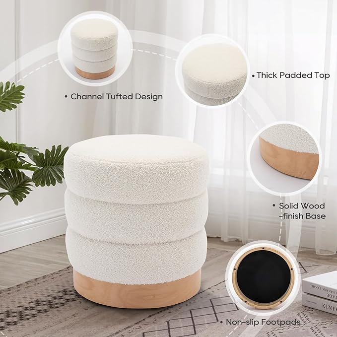 COLAMY Sherpa Ottoman Footstool, Tufted Modern Foot Rest Stool - Image 5