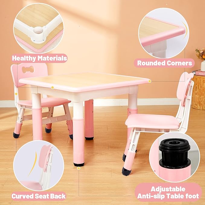 FUNLIO Kids Table and 2 Chairs Set, Height Adjustable Toddler Table and Chair - Image 5