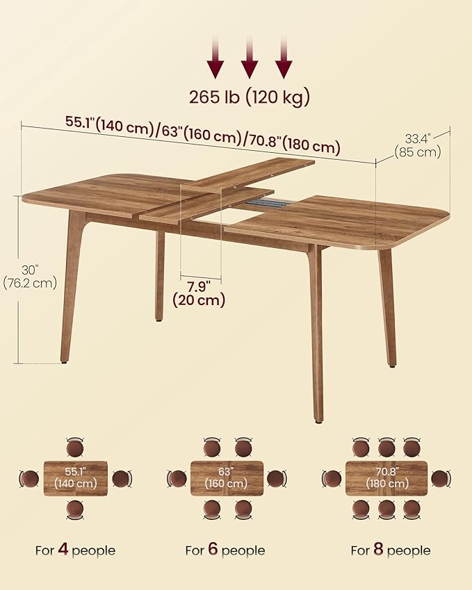 VASAGLE Dining Table for 4/6/8, Extendable Kitchen Table - Image 2