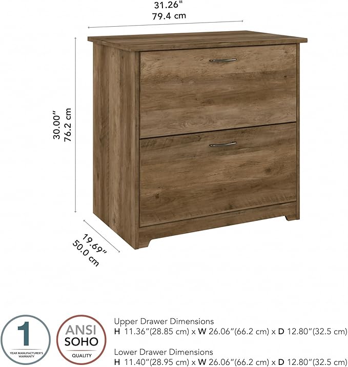 Bush Furniture Cabot 2 Drawer Lateral File Cabinet in Reclaimed Pine, Home - Image 3