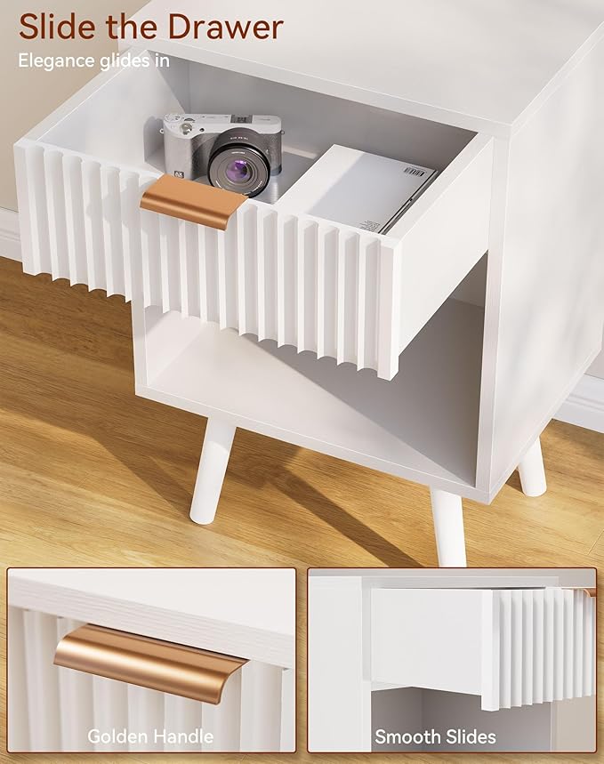 YMYNY Mid Century Modern Nightstand, Side Table, Fluted Night Stand - Image 4