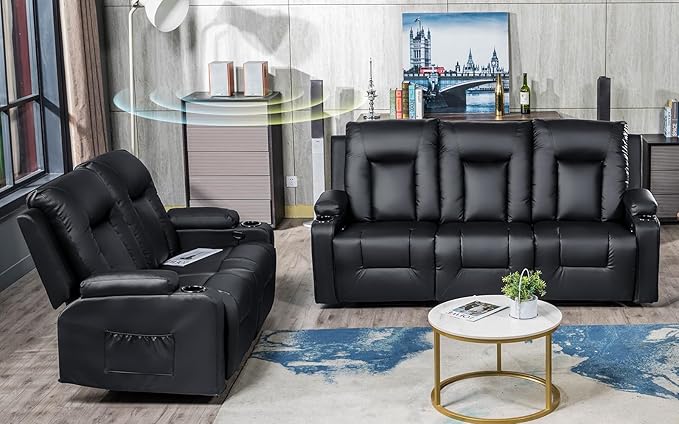 COMHOMA Living Room Furniture Set, Bonded Leather Loveseat Sofa by ComHoma