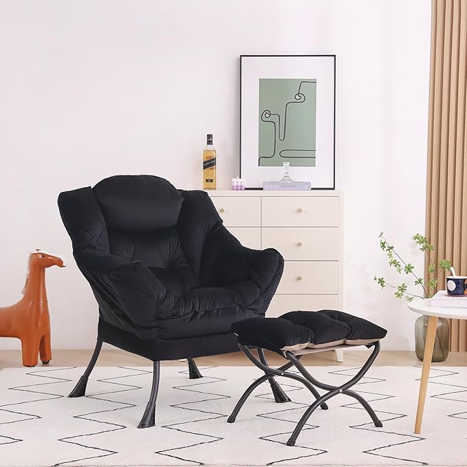 Lazy Chair with Ottoman, Modern Accent Chair Contemporary Lounge Leisure Sofa - Image 6