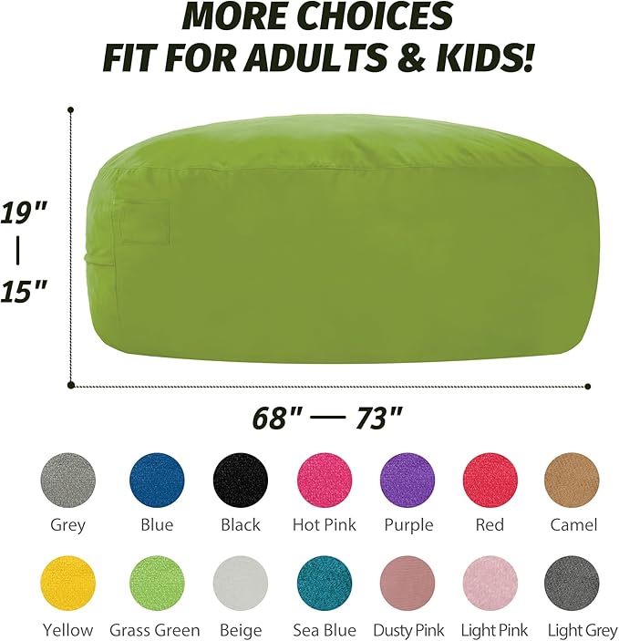 7FT Bean Bag Chair with Ultra Soft Velvet Cover Bean Bag Sofa with Memory Foam - Image 3