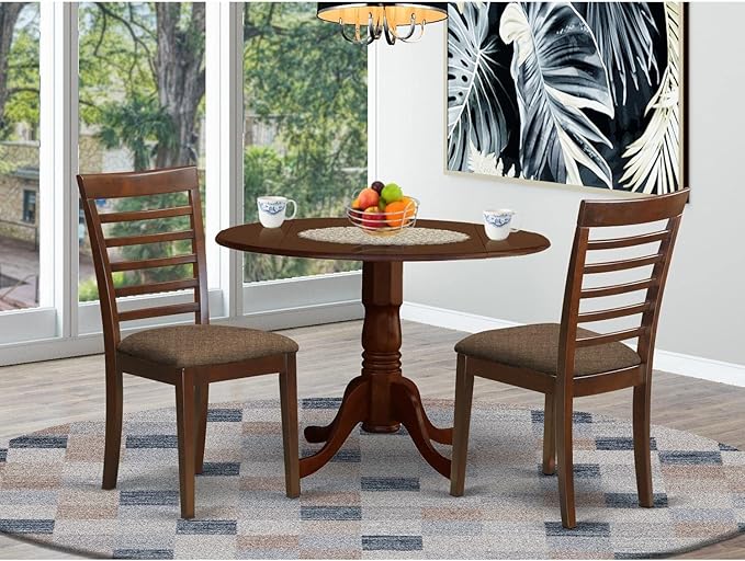 East West Furniture DLML3-MAH-C 3 Piece Dining Set Contains a Round Dining Room - Image 6