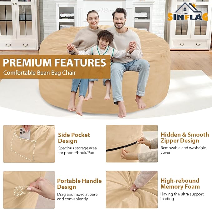 5FT Bean Bag Chair, Large Bean Bag Chairs - Image 5