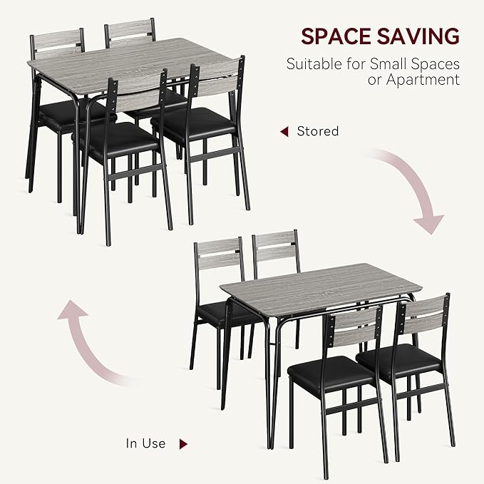 5 Piece Dining Table Set for 4, Compact Square Table Chairs, Sturdy MDF Top - Image 3