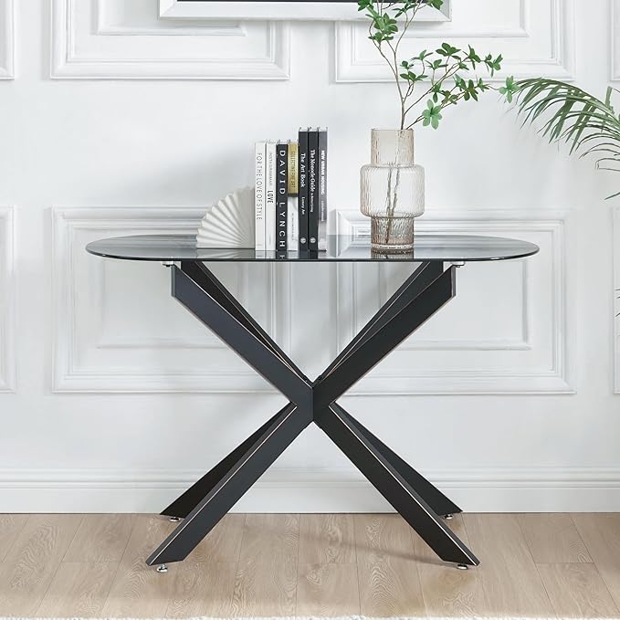 Modern Glass Oval Console Table, Entryway Hallway Narrow Sofa Table, Entrance - Image 4
