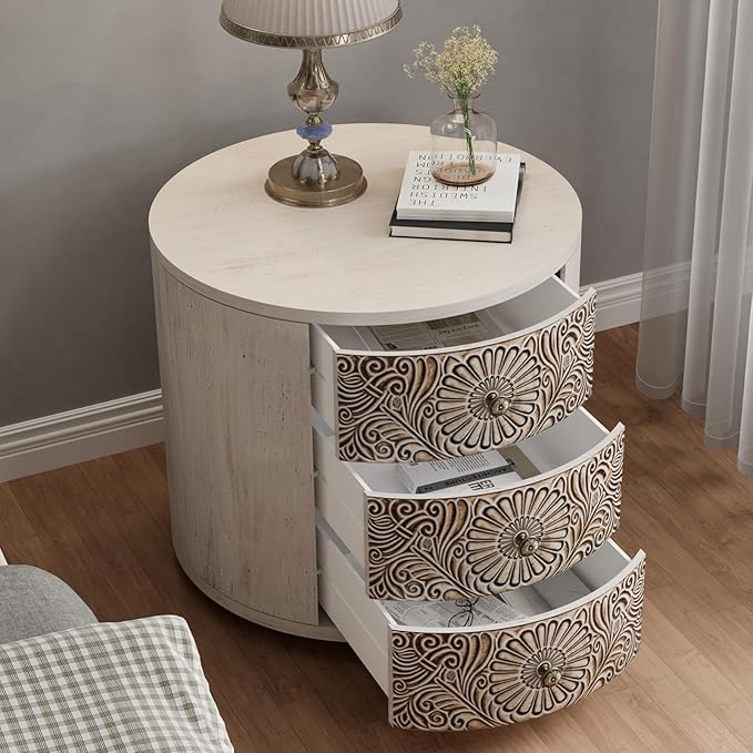 COSIEST 3 Drawer Chest of Drawers, 20 inch MDF Round Storage Cabinet, Retro - Image 3