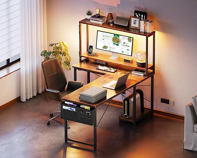 ODK 53 Inch L Shaped Desk with LED Lighting, Reversible Gaming Desk with Power - Image 8
