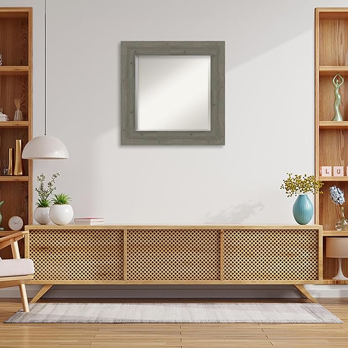 Amanti Art Grey Wall Mirror 27x27 Fencepost Grey Square Bathroom Mirror - Image 5