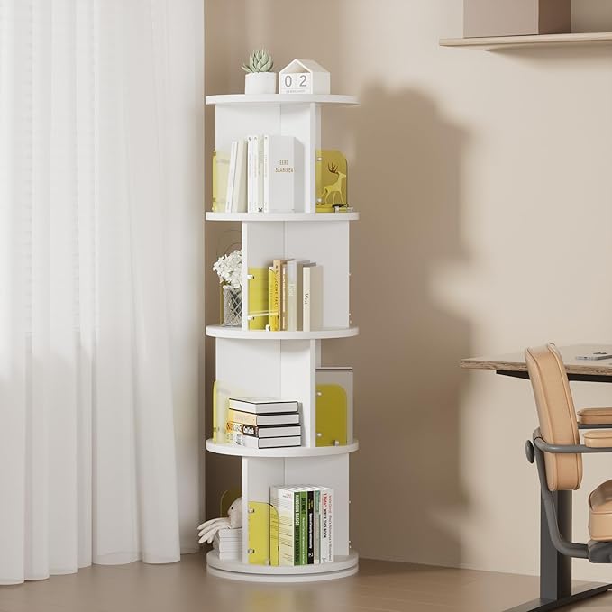 VECELO 4-Tier Rotating Bookshelf, Small Corner Bookshelf - Image 2