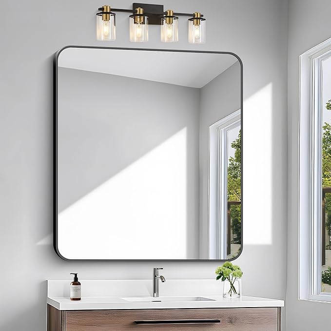 BONEWEI 36x40 inch Bathroom Mirror, Wall Mounted Bathroom Frame Vanity Mirror - Image 3