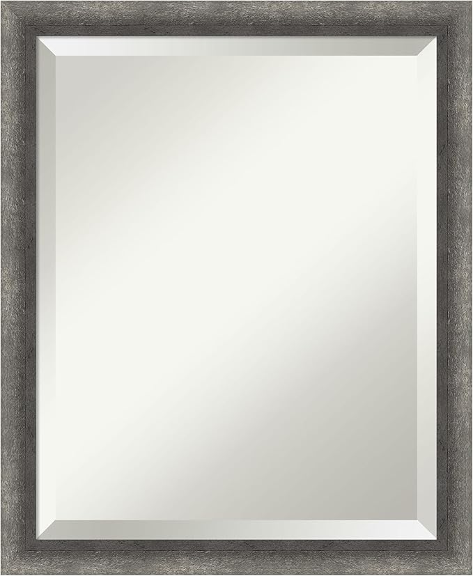 Amanti Art Grey Wall Mirror 22x18 Burnished Concrete Narrow Rectangle Bathroom by AmantiArt