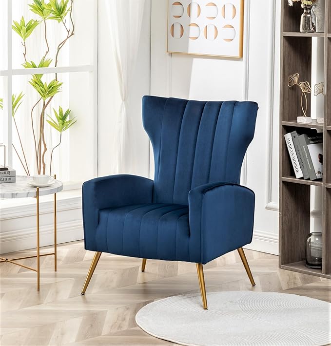 Container Furniture Direct Modern Velvet Accent Chair, Channel Tufted Bedroom - Image 7