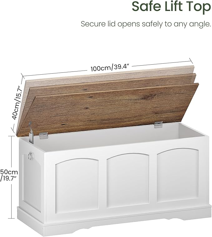 39.4" Storage Chest Bench with Lift Lid, Toy Chest with Safety Hinge, Entryway - Image 3