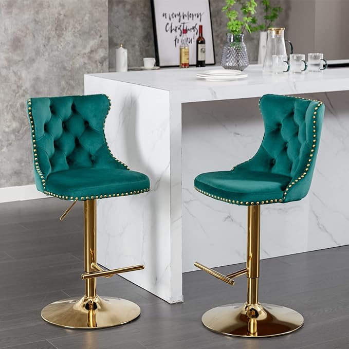 PacknWood Acosure Golden Swivel Velvet Bar Stools Adjusatble Seat Height from - Image 3