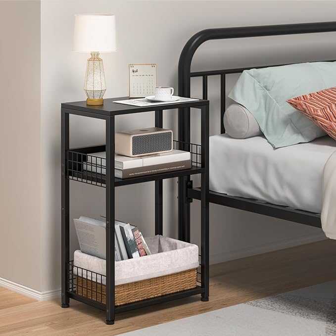 LELELINKY Side Table with Storage, 3 Tier Industrial Wooden Record Player - Image 6