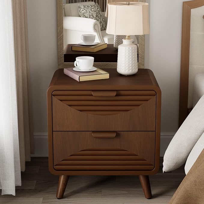 COSIEST Modern Storage Cabinet 2 Drawer, Walnut Accent Cabinet, Sideboard Buffet - Image 4