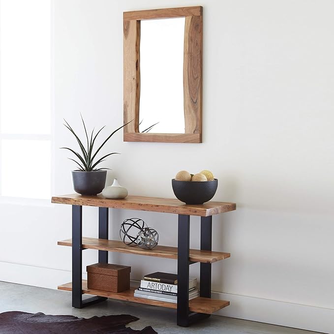 Alpine 24 in. Natural Live Edge Wood Mirror, Wall Bathroom Hanging Decor - Image 5