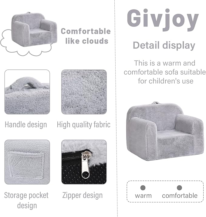 Toddler Chair Plush Kids Couch, Comfy Kids Sofa Toddler Lounger Chair - Image 5