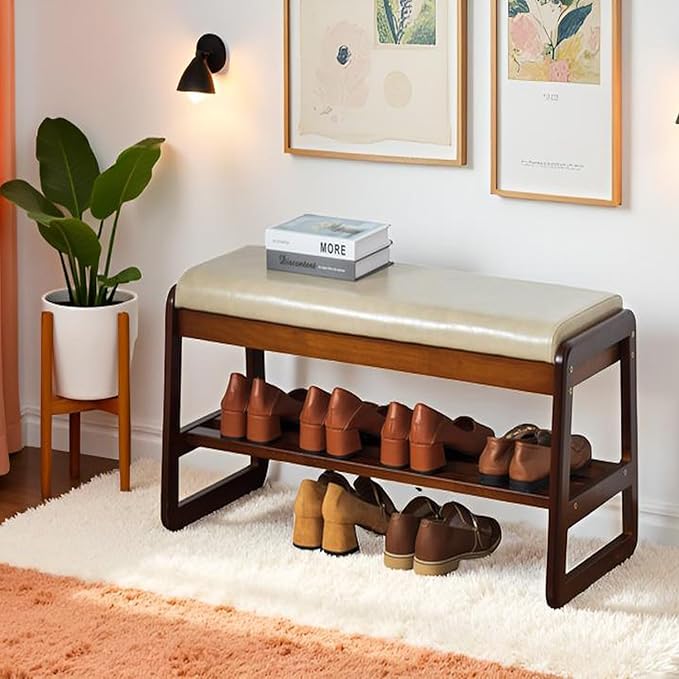 latifolia Solid Wood Bench, Entryway Shoe Bench - Image 2