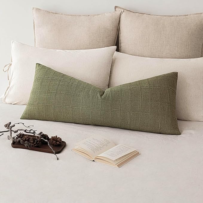 Foindtower Set of 2 Decorative Linen Check Throw Pillow Covers Neutral Long - Image 6