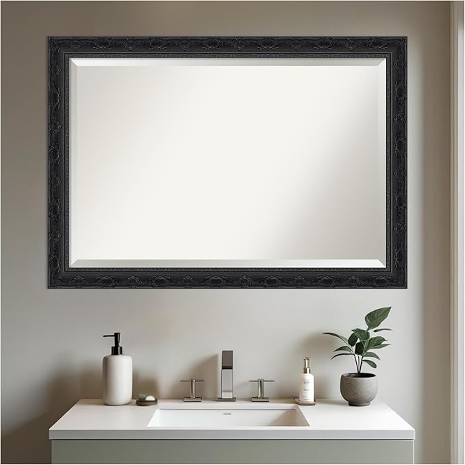 Amanti Art Bathroom Mirror for Over Sink, 29x41 Filigree Gloss Black Rectangle - Image 6