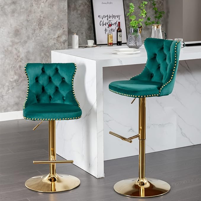 PacknWood Acosure Golden Swivel Velvet Bar Stools Adjusatble Seat Height from by Unknown