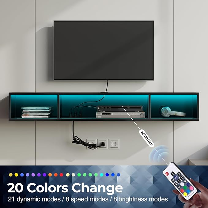 Rolanstar TV Stand with Power Outlet, Floating TV Stand with RGB Lights - Image 2