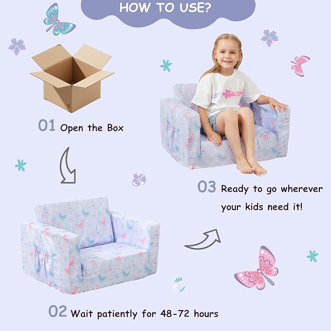 Viviland Kids Chairs for Toddler, 2-in-1 Soft Toddler Couch Fold Out, - Image 6