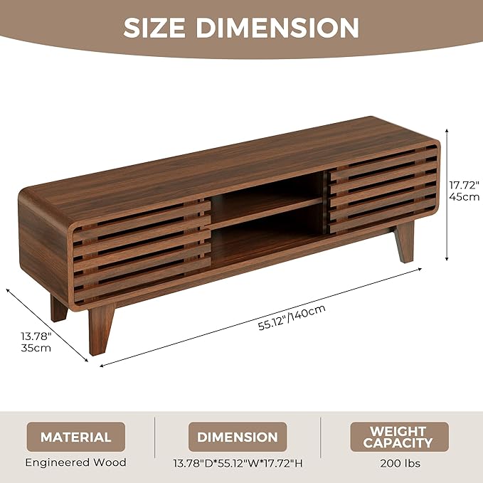 Luoxiao TV Stand for 60 Inch TV, Mid Century Modern Entertainment Center - Image 2