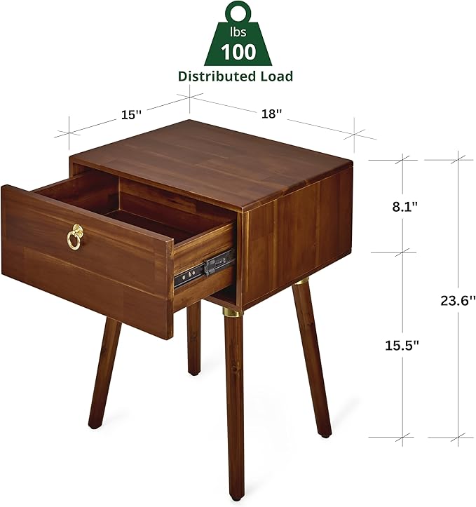 Bme Alden Solid Wood Nightstand/Side Table/End Table, Fully Assembled, - Image 2