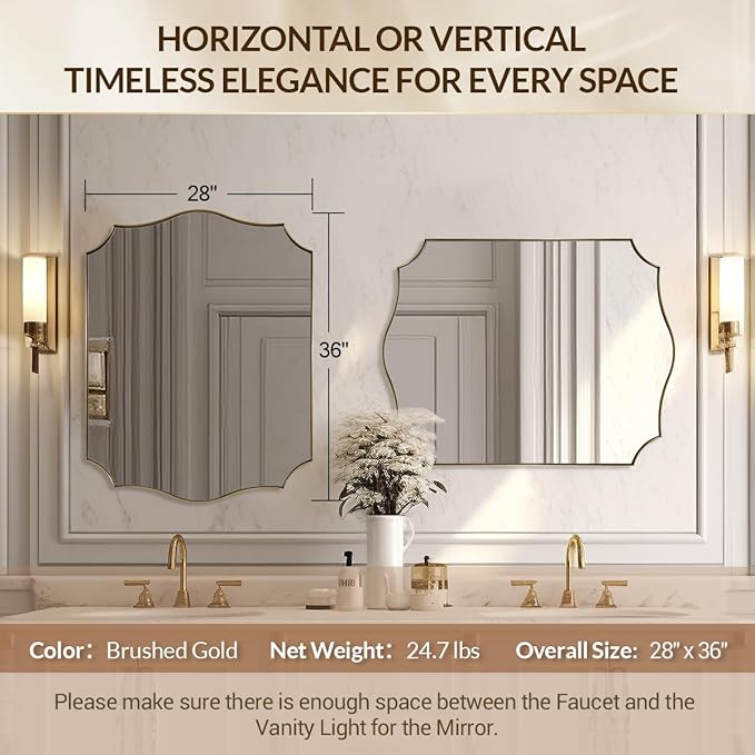 28x36 Inch Gold Scalloped Mirror, Bathroom Vanity Mirror - Image 2