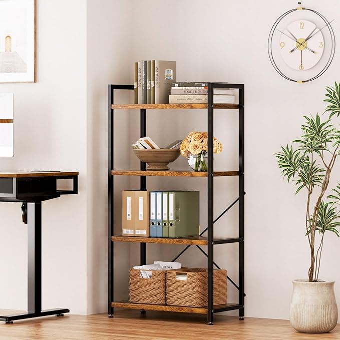 Casaottima Book Shelf, 4 Tier Bookshelf, Modern Wood Bookcase Shelves - Image 5