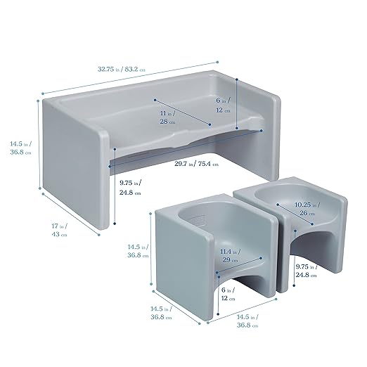 ECR4Kids Tri-Me Table and Cube Chair Set, Light Grey - Image 2
