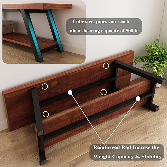 IBF Natural Real Wood Entryway Bench, Solid Wood Storage Bench, Industrial - Image 8
