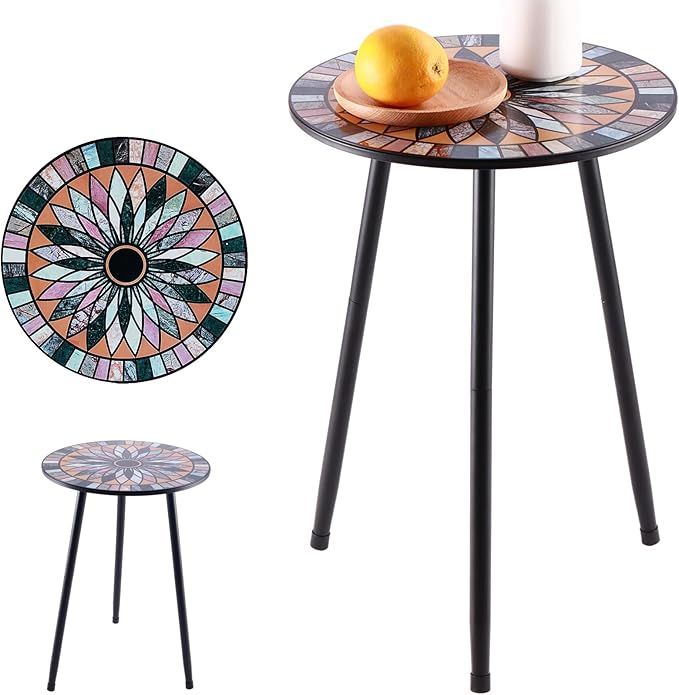 1 Pack Metal Mosaic Round Side Table Small 13.4" End Patio Round Accent Table - Image 8