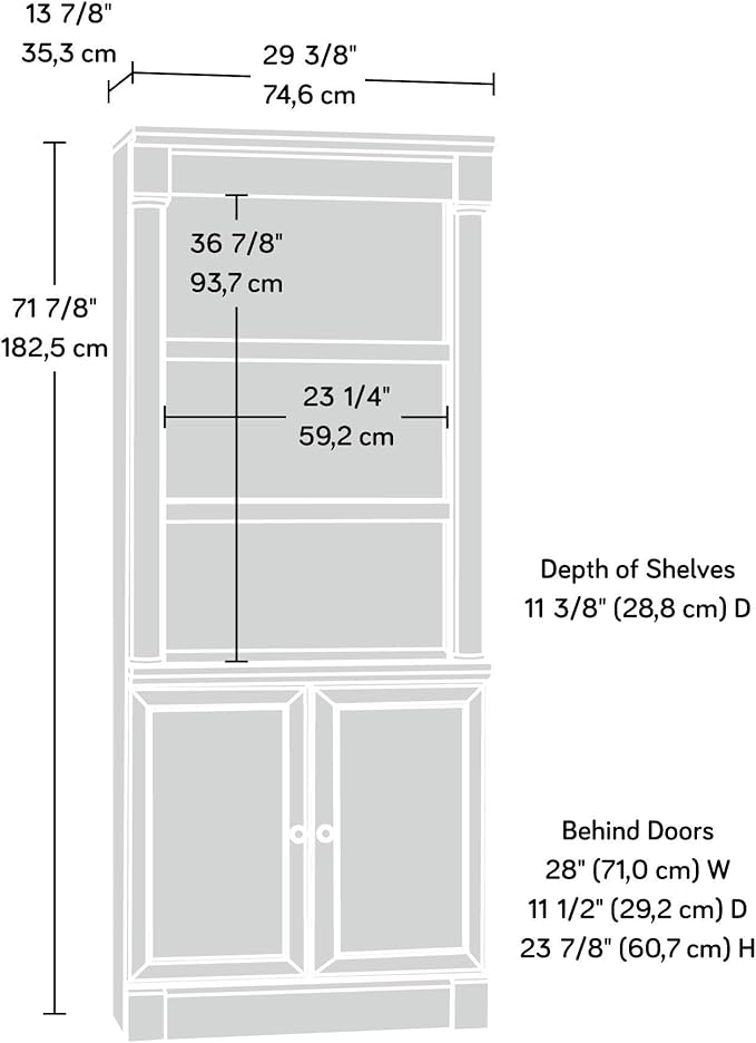 Sauder Palladia Library with Doors/Book Shelf, L: 29.37" x W: 13.90" x H: 71.85" - Image 3