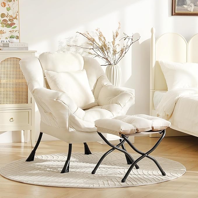 Lazy Chair with Ottoman, Modern Lounge Accent Chair with Armrests and a Throw - Image 9