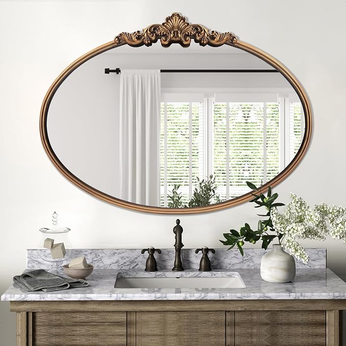 WAMIRRO Oval Mirror, Antique Brass Mirrors - Image 6