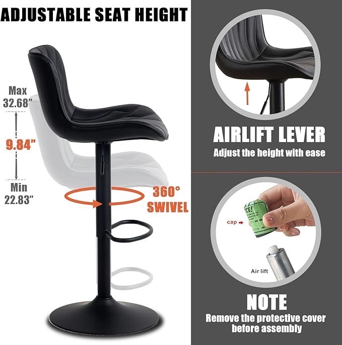 YOUNIKE Black Bar Stools Set of 6 Modern Swivel Counter Height Bar Chair - Image 5