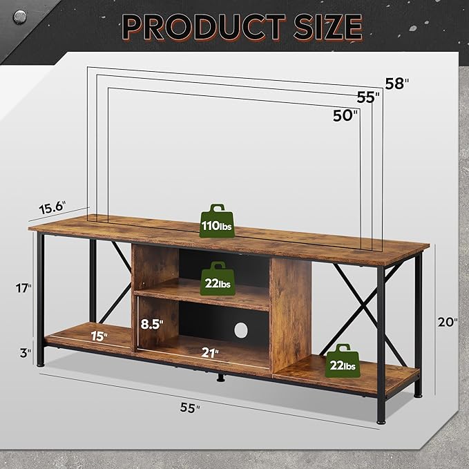 WLIVE TV Stand up to 65 Inch TV, Industrial TV Console - Image 2