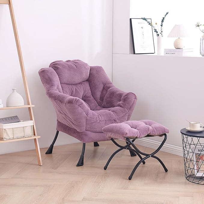 LITA Lazy Chair with Ottoman, Modern Accent Leisure Upholstered Sofa Chair - Image 5