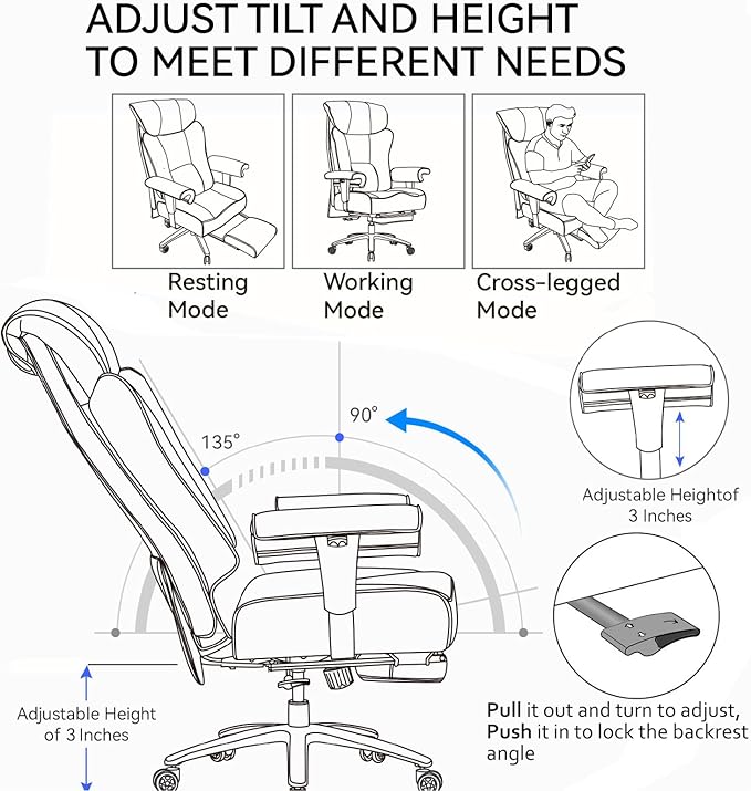 Efomao Big and Tall Green Office Chair 450LBS – Ergonomic High-Back Executive - Image 4