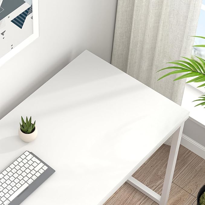 EXCEFUR White Computer Desk, Modern Home Office Desk, Small Wood Study Writing - Image 4